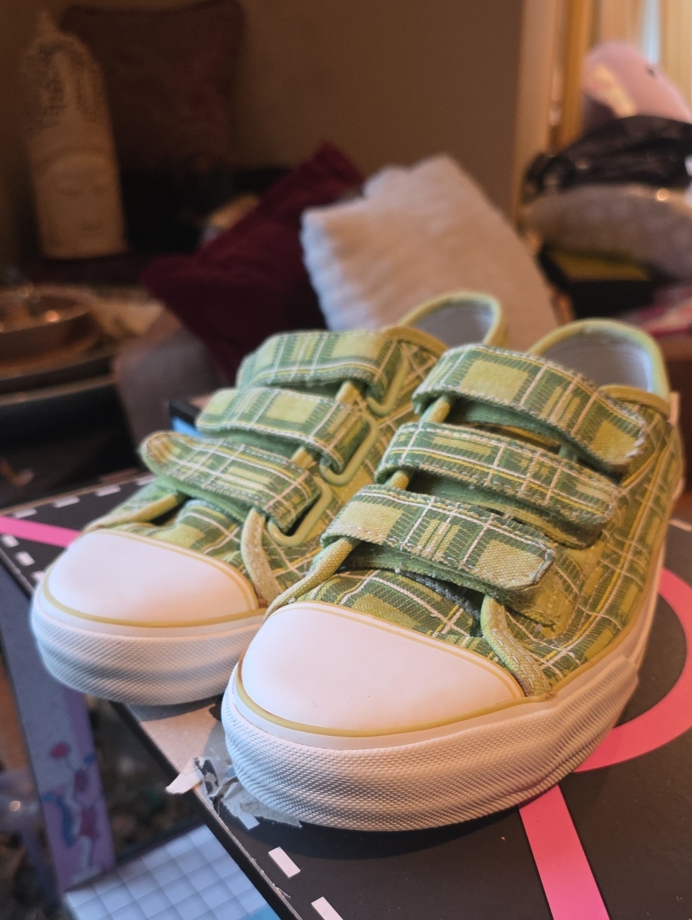 Vans Green Plaid Velcro  Sneakers